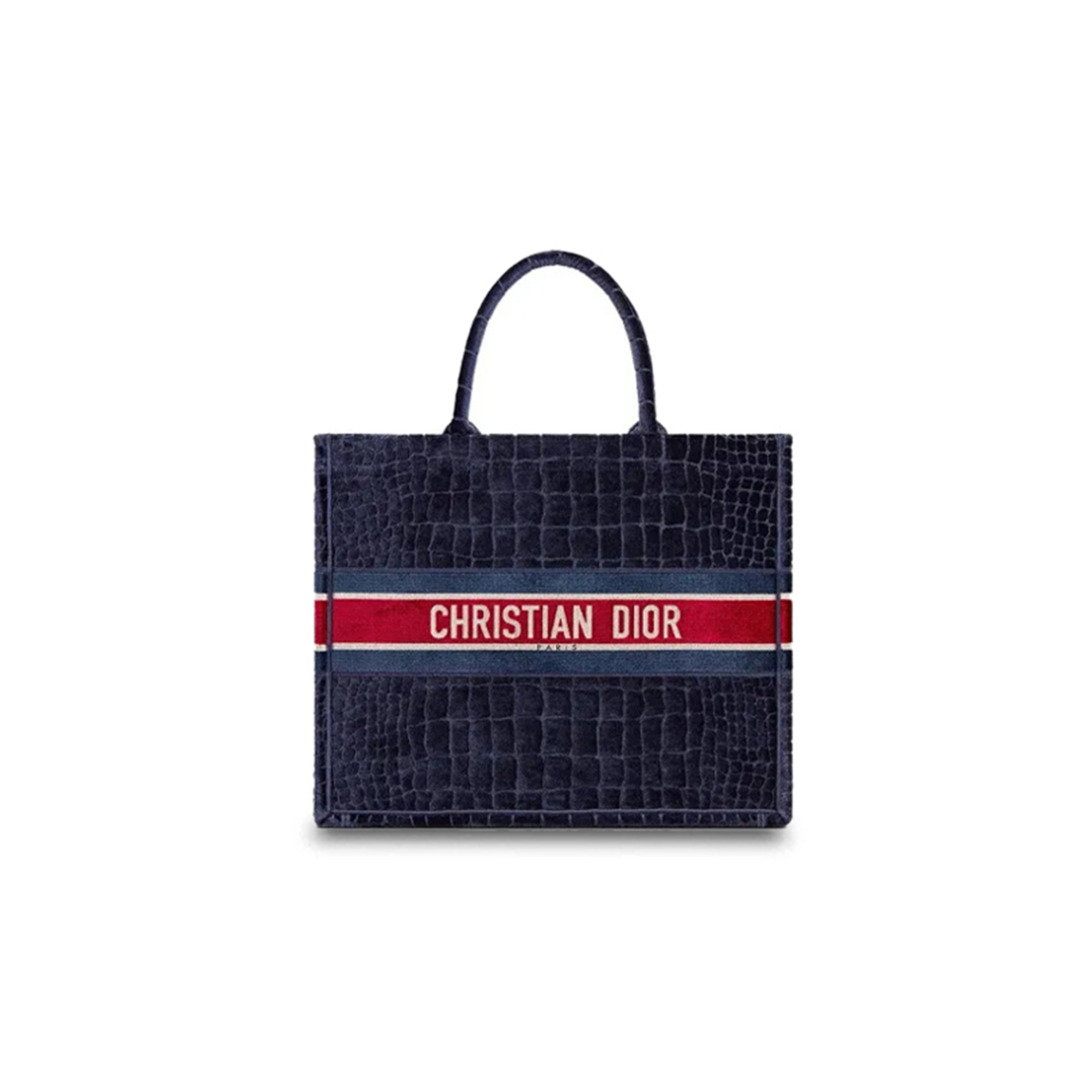 DIOR VELVET MIZZA EMBROIDERED LARGE CROC BOOK TOTE BLEU MULTICOLOR M1286ZTGU-M928 (42*35*18cm) 